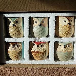 Set of 6 Ceramic Owl Pots Planter Jars w/hole